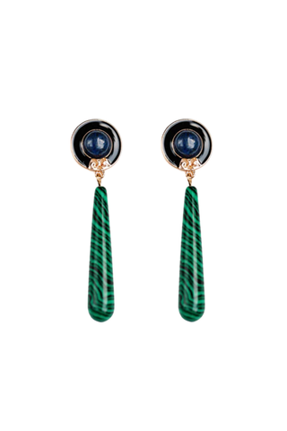 Drop Earrings, Lapis + Malachite