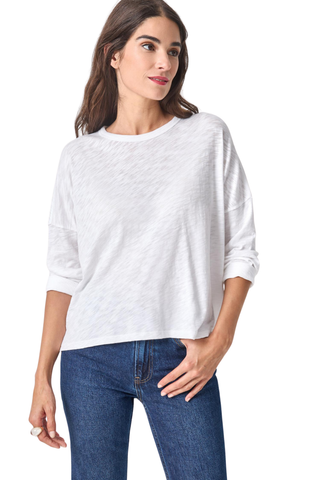 Lilla P Easy Long Sleeve Beach Tee in White with relaxed fit and lightweight slub cotton fabric