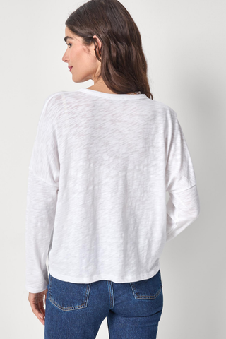 Lilla P Easy Long Sleeve Beach Tee in White with relaxed fit and lightweight slub cotton fabric
