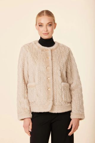 Faux Fur Cable Jacket, Beige