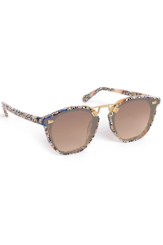 KREWE Beau Nylon Sunglasses in Granita featuring mirrored amber gradient lenses, multicolored acetate frames, and 18K gold hardware