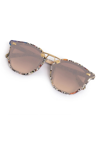 KREWE Beau Nylon Sunglasses in Granita featuring mirrored amber gradient lenses, multicolored acetate frames, and 18K gold hardware