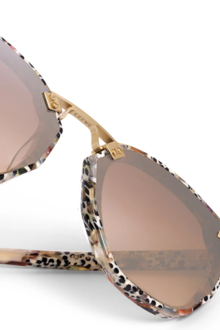 KREWE Beau Nylon Sunglasses in Granita featuring mirrored amber gradient lenses, multicolored acetate frames, and 18K gold hardware
