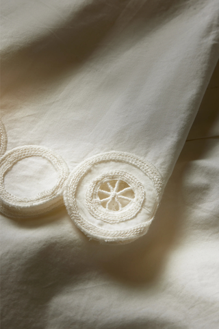 Marie Oliver Betty Short in Ivory with embroidered waistband and scalloped hem detailing
