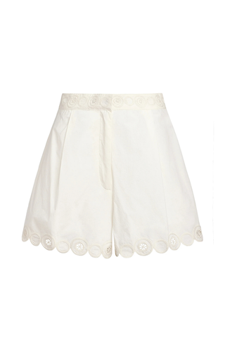 Marie Oliver Betty Short in Ivory with embroidered waistband and scalloped hem detailing