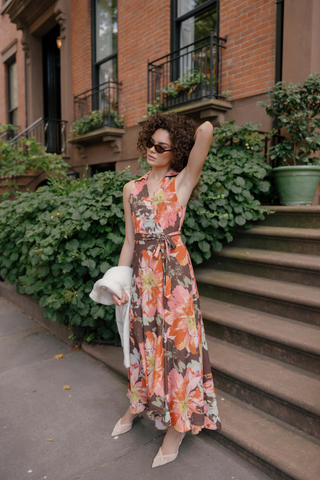 Vela Dress, Brown Vintage Floral
