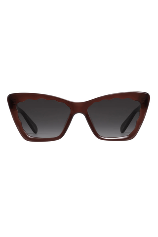 KREWE Brigitte Sunglasses in Espresso featuring an oversized cat-eye silhouette, scalloped acetate detailing, and dark gradient lenses