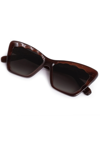 KREWE Brigitte Sunglasses in Espresso featuring an oversized cat-eye silhouette, scalloped acetate detailing, and dark gradient lenses