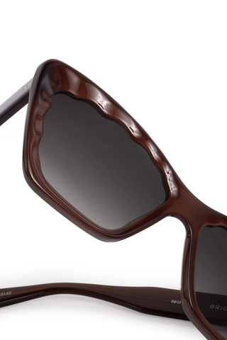 KREWE Brigitte Sunglasses in Espresso featuring an oversized cat-eye silhouette, scalloped acetate detailing, and dark gradient lenses