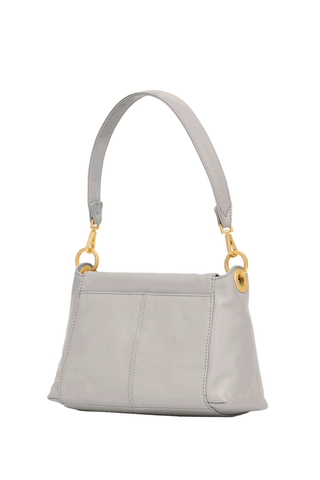Stormy grey pebbled leather medium handbag with brushed gold hardware by Hammitt