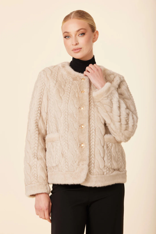 Faux Fur Cable Jacket, Beige