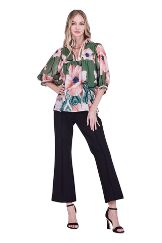 Puff Sleeve Top, Olive Bloom