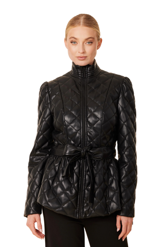Quilted Peplum Jacket, Black