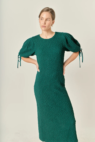 Smocked Midi Dress, Green