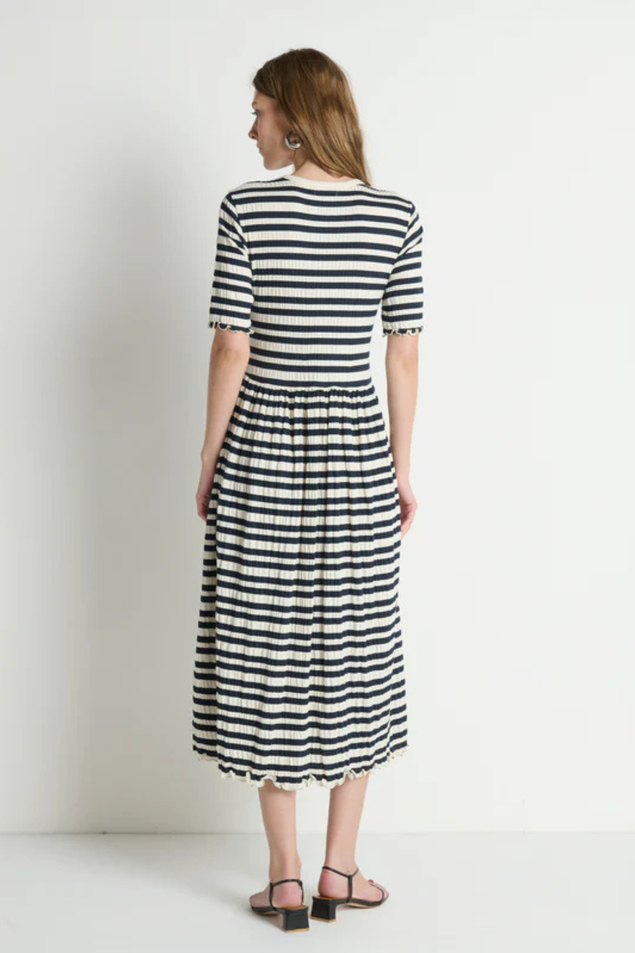 Nation LTD Claudine Midi Dress in Crinkle Stripe for Women, L Nation LTD Claudine Midi Dress in Crinkle Stripe for Women, L