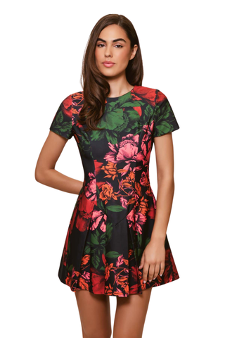 Emmanuela Dress, Black Sketched Floral