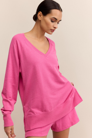 V-Neck Weekender Sweatshirt, Island Pink