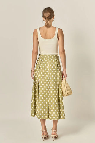 Polka Dot Midi Skirt, Olive Green