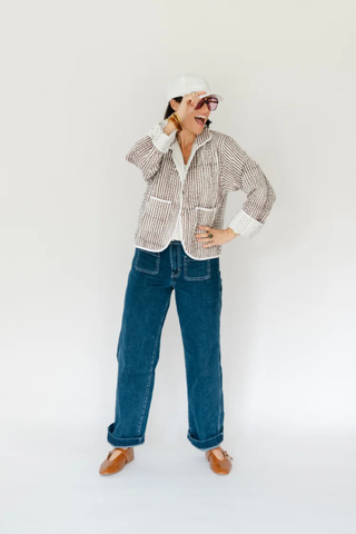 Birdie Crop Jacket, Brown Stripe