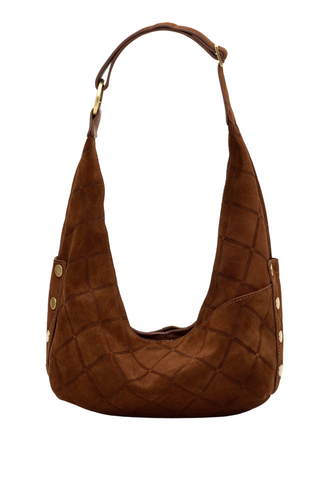 Tom Zip Med Handbag, Chocolate Diamond Suede
