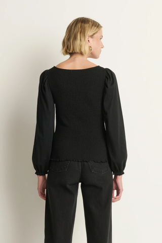Aidan Smocked Blouse, Jet Black