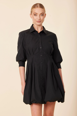 Poplin Bubble Mini Dress, Black