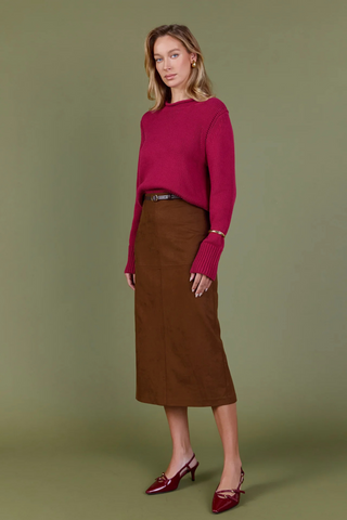 Suede Midi Skirt, Brown
