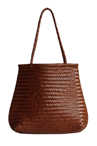 Bembien Cala Tote in sienna brown handwoven leather tote bag with braided shoulder straps