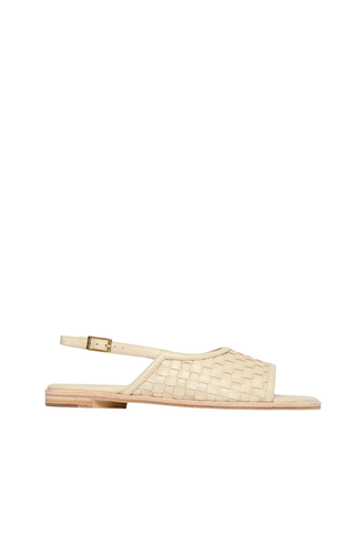 Freda Salvador Carmen Sandal Vanilla Woven leather flat sandal with ankle strap Monkee's of the West End