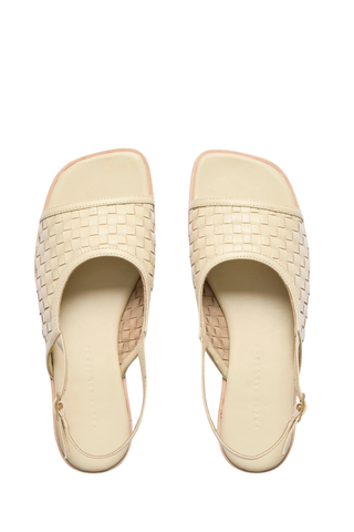 Freda Salvador Carmen Sandal Vanilla Woven leather flat sandal with ankle strap Monkee's of the West End