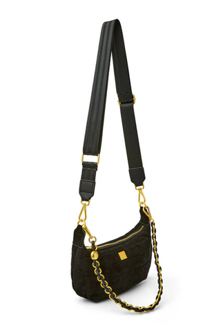 Mini Moon Handbag, Black Suede