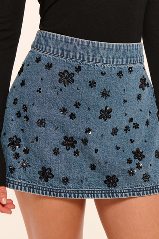 Sally Skirt, Floral Bead Denim