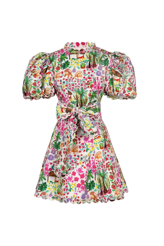 Celia B Marula Dress Multi tropical print mini dress with puff sleeves and tie waist Monkee's of the West End