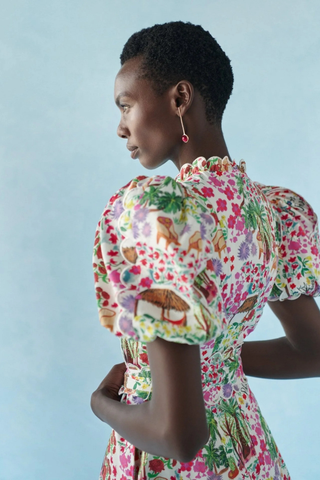 Celia B Marula Dress Multi tropical print mini dress with puff sleeves and tie waist Monkee's of the West End