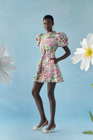 Celia B Marula Dress Multi tropical print mini dress with puff sleeves and tie waist Monkee's of the West End