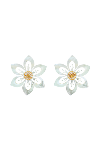 Oversized mother of pearl floral stud earrings with gold center by Asha by ADM