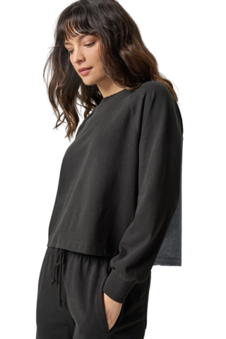 Pleat Back Crewneck, Black