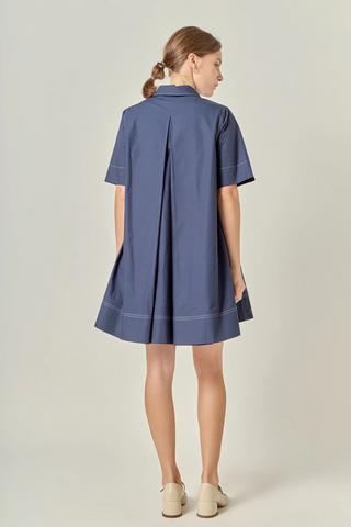 Contrast Stitch Mini Dress, Navy