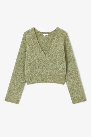 Brushed Mohair V-Neck Sweater, Nile