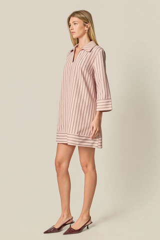 Mini Shirt Dress, Light Pink/Brown