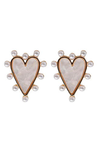 Pearl Studded Heart Earrings, Pink Tortoise