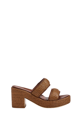 Amelia Platform Sandal, Dark Brown Raffia/Luggage