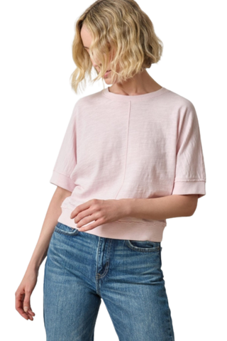 Rib Trim Short Sleeve Tee, Petal
