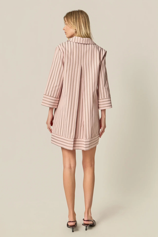 Mini Shirt Dress, Light Pink/Brown