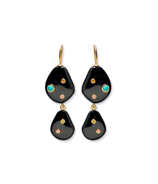 Stacked Stone Earrings, Black Agate