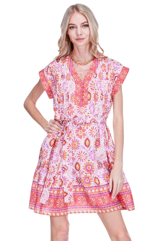 Pin Tuck Edged Dress, Bohemian Sunburst