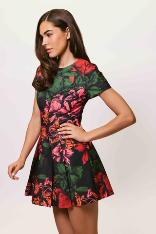Emmanuela Dress, Black Sketched Floral