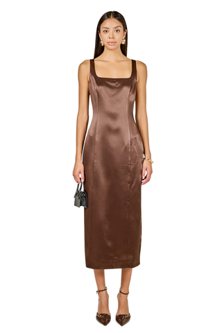Satin Midi Dress, Espresso