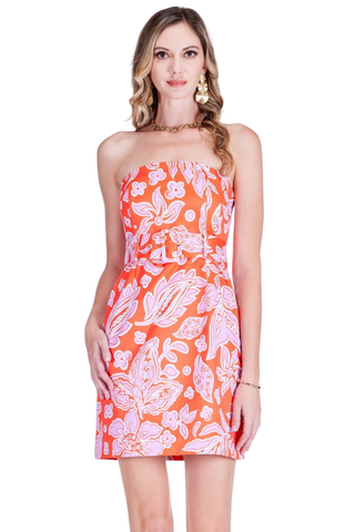 Belted Tube Mini Dress, Orange Petal