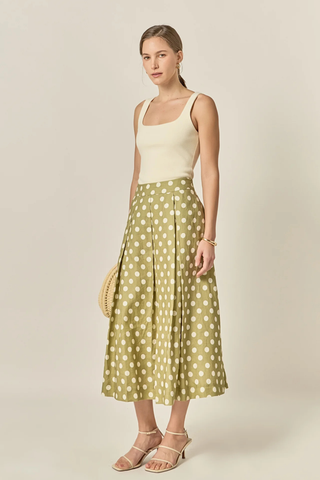 Polka Dot Midi Skirt, Olive Green